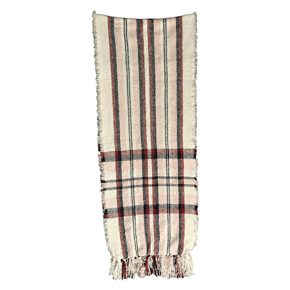 Style&Co. Ivory Pink Black Chenilla Plaid Fringe Scarves Scarf Fall Winter NWT